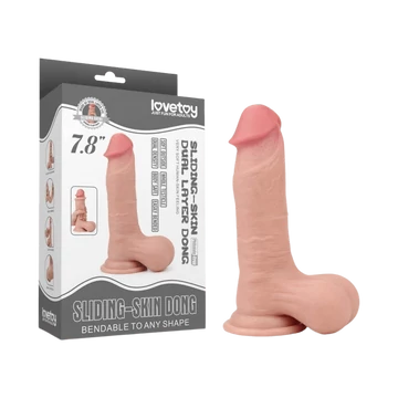 Lovetoy - Sliding Skin Dong 7.8 inch - hajlítható, bőrszerű, tapadókoronggal