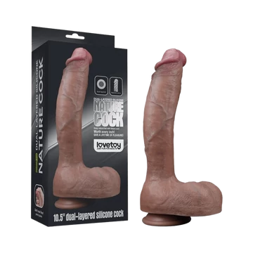 Lovetoy - Dual-Layered Silicone Nature Cock Brown - 10.5 inch - hajlítható, bőrszerű, tapadókoronggal